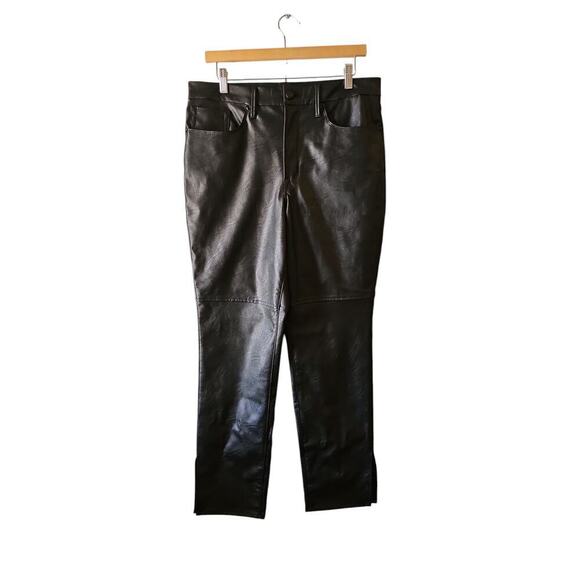 Good American sz 14 black faux Leather Good Boy Side Slit Pants WP148 - Picture 7 of 12